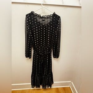 Talbots Black and Silver Polka Dot Long Sleeve Dress